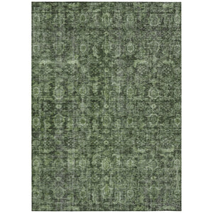 HomeRoots 5' Artichoke Green and Black Damask Rug - Stylish Washable Indoor/Outdoor Area for High-Traffic Spaces 10' X 14' 605096