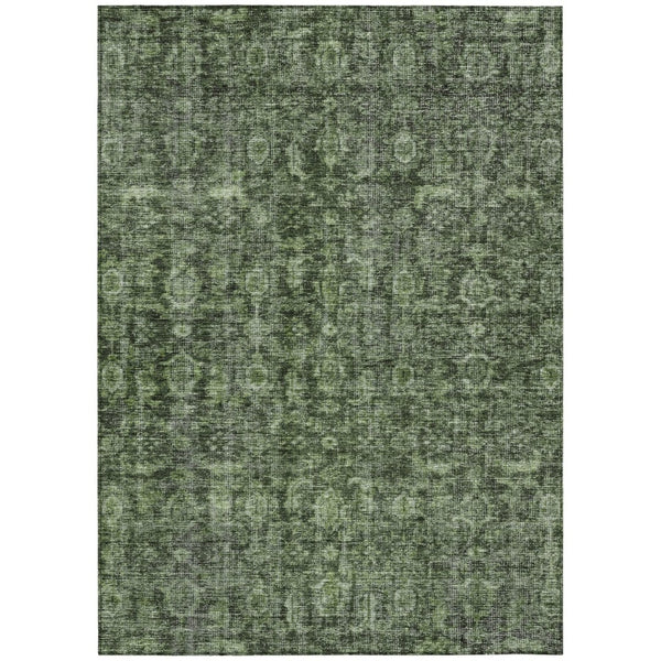 HomeRoots 5' Artichoke Green and Black Damask Rug - Stylish Washable Indoor/Outdoor Area for High-Traffic Spaces 10' X 14' 605096