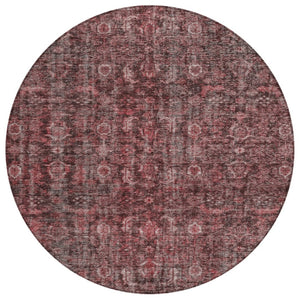 HomeRoots 5' Elegant Pink and Brick Red Damask Area Rug for Indoor Outdoor Spaces - Durable & Washable Design 8' Round 605099