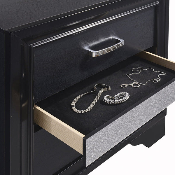 English Elm 2 Chic Two-Drawer Nightstand with Sparkling Acrylic Panels and Faceted Crystal Hardware for Glam Bedrooms Black B016P255583