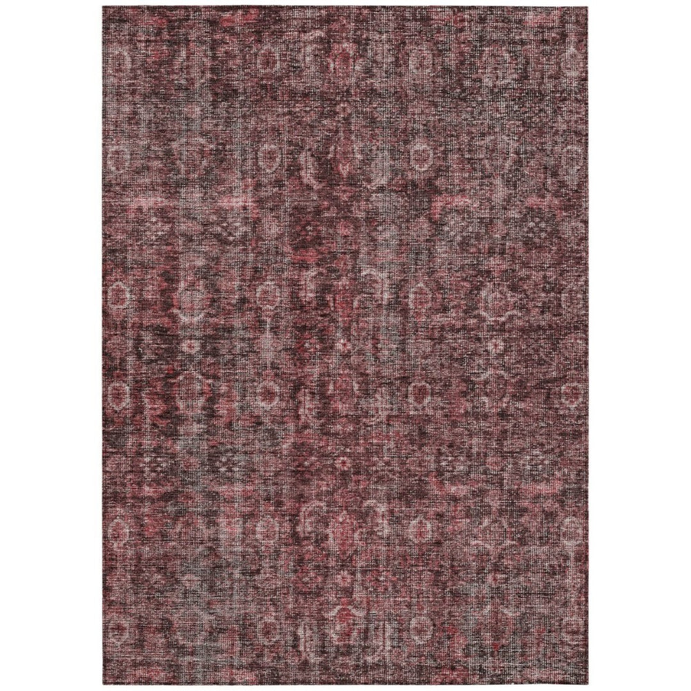 HomeRoots 9' X 12' Washable Pink & Brick Red Damask Area Rug – Stylish, Durable, Indoor/Outdoor Design! 605101