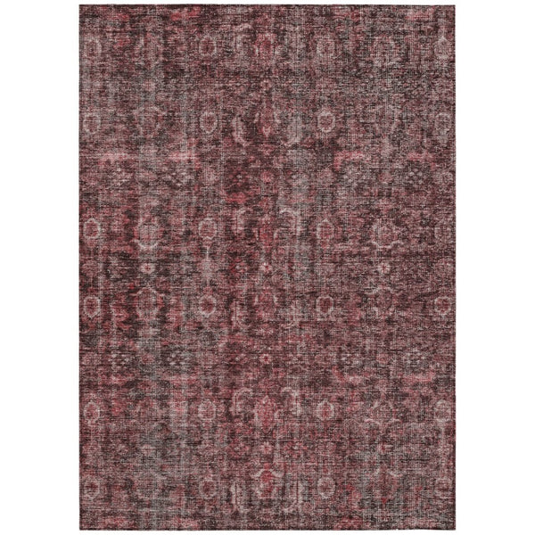 HomeRoots 9' X 12' Washable Pink & Brick Red Damask Area Rug – Stylish, Durable, Indoor/Outdoor Design! 605101