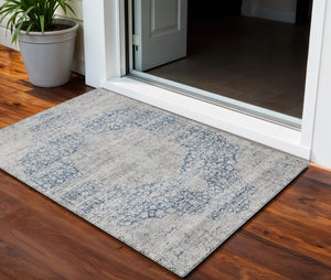 Homeroots 3' Blue And Ivory Oriental Washable Area Rug - Durable, Stain Resistant, Perfect For Indoor And Outdoor Spaces 3' X 5' Polyester 605103