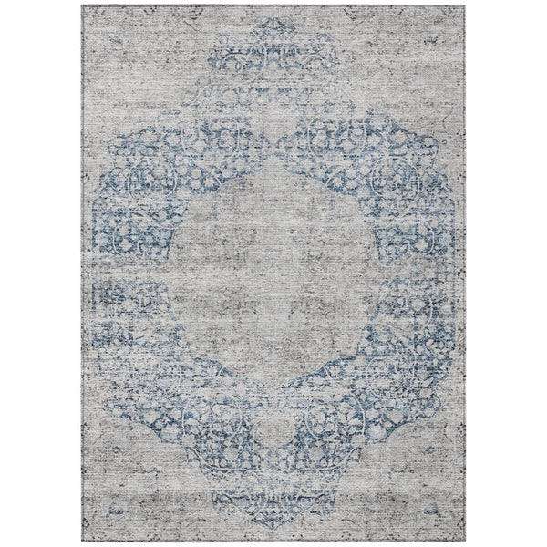 HomeRoots 5' Blue and Ivory Oriental Area Rug – Durable, Washable Design for Indoor and Outdoor Elegance 5' X 8' 605104