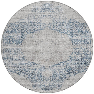 Homeroots 3' Blue And Ivory Oriental Washable Area Rug - Durable, Stain Resistant, Perfect For Indoor And Outdoor Spaces 8' Round Polyester 605105