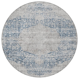 Homeroots 3' Blue And Ivory Oriental Washable Area Rug - Durable, Stain Resistant, Perfect For Indoor And Outdoor Spaces 8' Round Polyester 605105