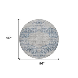 Homeroots 3' Blue And Ivory Oriental Washable Area Rug - Durable, Stain Resistant, Perfect For Indoor And Outdoor Spaces 8' Round Polyester 605105