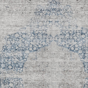 Homeroots 3' Blue And Ivory Oriental Washable Area Rug - Durable, Stain Resistant, Perfect For Indoor And Outdoor Spaces 8' X 10' Polyester 605106