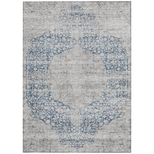 Homeroots 3' Blue And Ivory Oriental Washable Area Rug - Durable, Stain Resistant, Perfect For Indoor And Outdoor Spaces 9' X 12' Polyester 605107