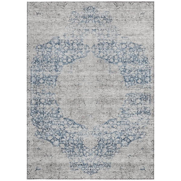 Homeroots 3' Blue And Ivory Oriental Washable Area Rug - Durable, Stain Resistant, Perfect For Indoor And Outdoor Spaces 9' X 12' Polyester 605107