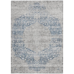 Homeroots 3' Blue And Ivory Oriental Washable Area Rug - Durable, Stain Resistant, Perfect For Indoor And Outdoor Spaces 10' X 14' Polyester 605108