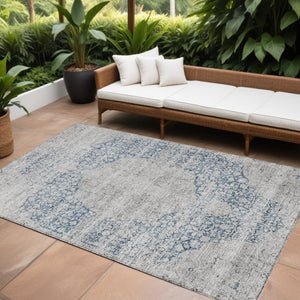 Homeroots 3' Blue And Ivory Oriental Washable Area Rug - Durable, Stain Resistant, Perfect For Indoor And Outdoor Spaces 10' X 14' Polyester 605108
