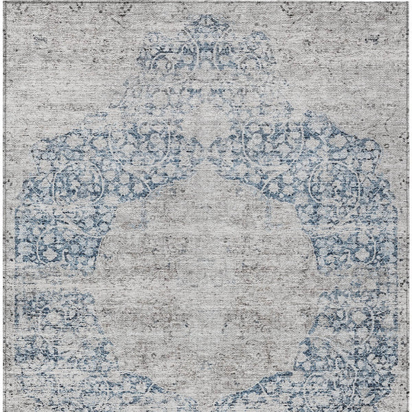 Homeroots 3' Blue And Ivory Oriental Washable Area Rug - Durable, Stain Resistant, Perfect For Indoor And Outdoor Spaces 10' X 14' Polyester 605108