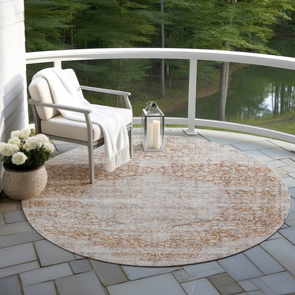 Homeroots 3' Blue And Ivory Oriental Washable Area Rug - Durable, Stain Resistant, Perfect For Indoor And Outdoor Spaces 8' Round Polyester 605111