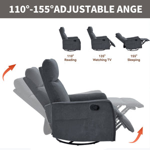 English Elm Heat Massage Rocker Recliner with Swivel Base and Vibrating Nodes for Living Room Grey W1803P251887