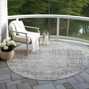 Homeroots 3' Blue And Ivory Oriental Washable Area Rug - Durable, Stain Resistant, Perfect For Indoor And Outdoor Spaces 8' Round Polyester 605117
