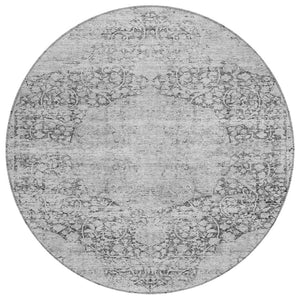 HomeRoots 5' Elegant Gray and Ivory Oriental Washable Area Rug for Indoor and Outdoor Spaces, Durable Design 8' Round 605117