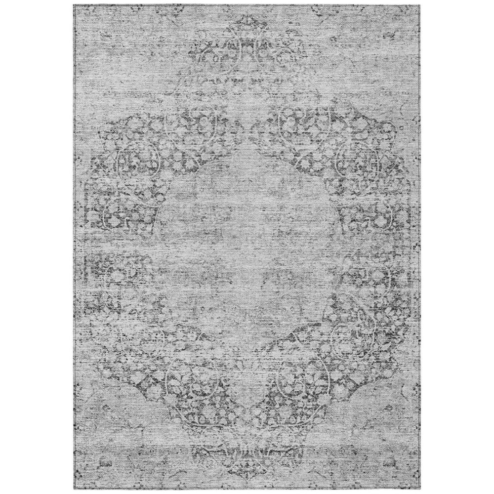 HomeRoots 9' X 12' Gray And Ivory Oriental Washable Area Rug - Elegant, Durable, Indoor/Outdoor Design for All Spaces 605119