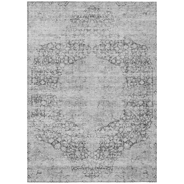 HomeRoots 9' X 12' Gray And Ivory Oriental Washable Area Rug - Elegant, Durable, Indoor/Outdoor Design for All Spaces 605119