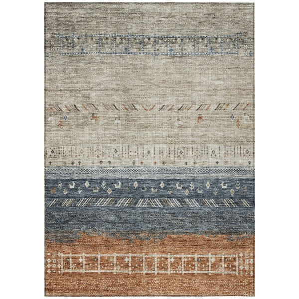HomeRoots 5' Southwestern Indoor Outdoor Area Rug in Brown, Blue, and Beige – Durable, Washable, Stylish Décor 5' X 8' 605122