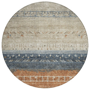 HomeRoots 5' Southwestern Indoor Outdoor Area Rug in Brown, Blue, and Beige – Durable, Washable, Stylish Décor 8' Round 605123