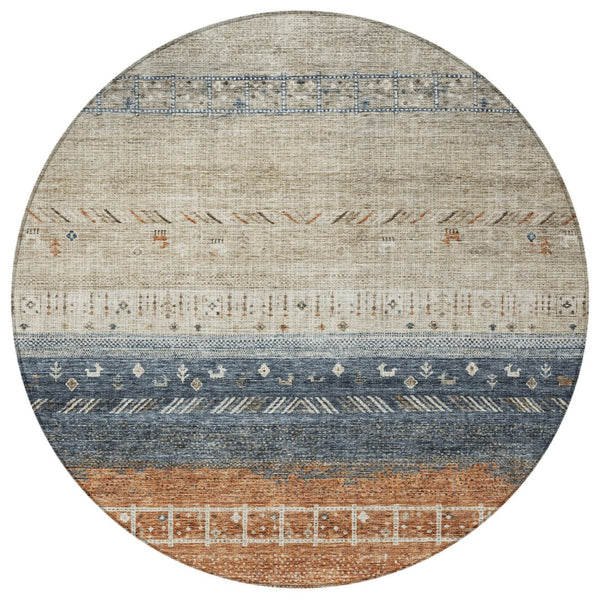 Homeroots 3' Southwestern Indoor Outdoor Area Rug – Stylish, Washable, Durable, Stain-resistant Design For All Spaces 8' Round Polyester 605123