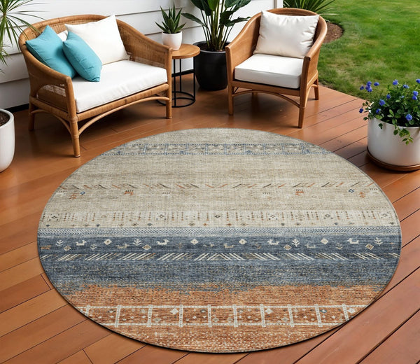 Homeroots 3' Southwestern Indoor Outdoor Area Rug – Stylish, Washable, Durable, Stain-resistant Design For All Spaces 8' Round Polyester 605123