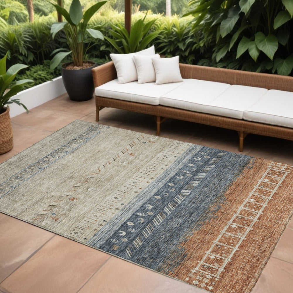 HomeRoots 9' X 12' Southwestern Area Rug - Durable, Washable, Indoor/Outdoor Charm for Homes & Patios 605125