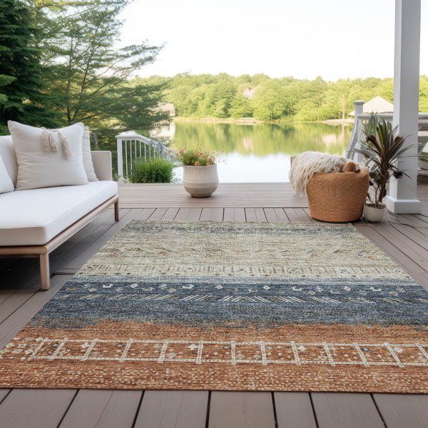 Homeroots 3' Southwestern Indoor Outdoor Area Rug – Stylish, Washable, Durable, Stain-resistant Design For All Spaces 9' X 12' Polyester 605125