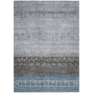 HomeRoots 5' Southwestern Washable Area Rug in Blue-Gray & Charcoal - Durable, Easy-Clean for Indoors & Outdoors 8' X 10' 605130