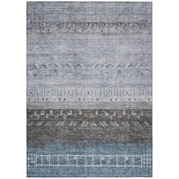 HomeRoots 5' Southwestern Washable Area Rug in Blue-Gray & Charcoal - Durable, Easy-Clean for Indoors & Outdoors 8' X 10' 605130