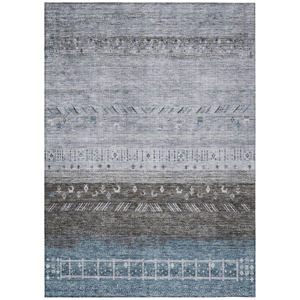 HomeRoots 9' X 12' Southwestern Washable Area Rug – Blue Gray Geometric Design for Indoor & Outdoor Use 605131