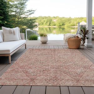 Homeroots 3' Stylish Pink And Brown Moroccan Washable Area Rug For Indoor And Outdoor Spaces, Stain Resistant 3' X 5' Polyester 605133