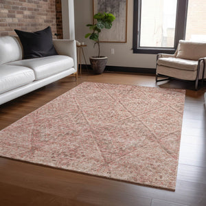 Homeroots 3' Stylish Pink And Brown Moroccan Washable Area Rug For Indoor And Outdoor Spaces, Stain Resistant 5' X 8' Polyester 605134