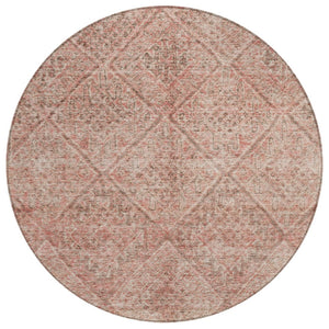 HomeRoots 5' Moroccan-Style Indoor Outdoor Area Rug in Pink and Brown - Durable, Washable, Versatile Design 8' Round 605135