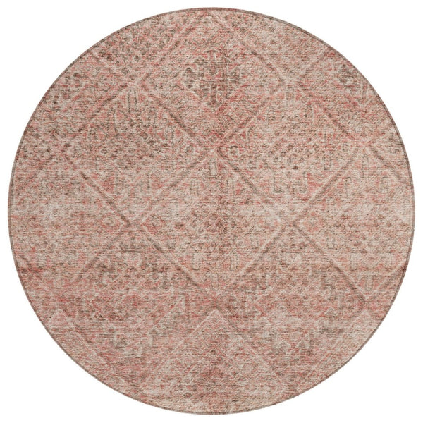 HomeRoots 5' Moroccan-Style Indoor Outdoor Area Rug in Pink and Brown - Durable, Washable, Versatile Design 8' Round 605135