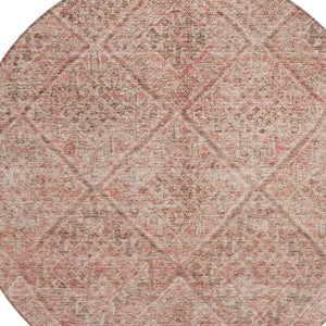 Homeroots 3' Stylish Pink And Brown Moroccan Washable Area Rug For Indoor And Outdoor Spaces, Stain Resistant 8' Round Polyester 605135