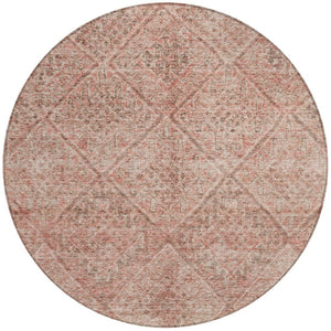Homeroots 3' Stylish Pink And Brown Moroccan Washable Area Rug For Indoor And Outdoor Spaces, Stain Resistant 8' Round Polyester 605135