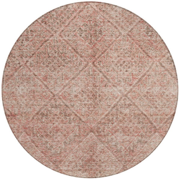 Homeroots 3' Stylish Pink And Brown Moroccan Washable Area Rug For Indoor And Outdoor Spaces, Stain Resistant 8' Round Polyester 605135