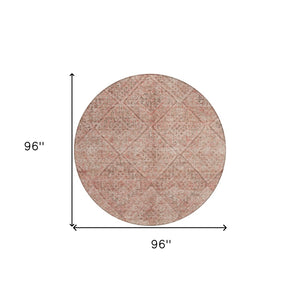 Homeroots 3' Stylish Pink And Brown Moroccan Washable Area Rug For Indoor And Outdoor Spaces, Stain Resistant 8' Round Polyester 605135