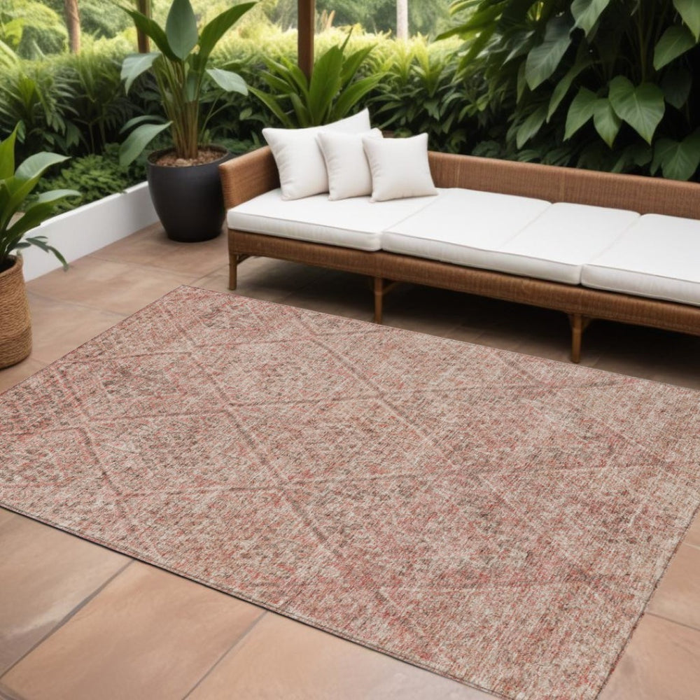 HomeRoots 9' X 12' Pink and Brown Moroccan Area Rug - Washable, Stylish Quatrefoil Design for Indoor & Outdoor Use 605137