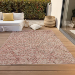 Homeroots 3' Stylish Pink And Brown Moroccan Washable Area Rug For Indoor And Outdoor Spaces, Stain Resistant 9' X 12' Polyester 605137