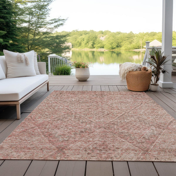 Homeroots 3' Stylish Pink And Brown Moroccan Washable Area Rug For Indoor And Outdoor Spaces, Stain Resistant 10' X 14' Polyester 605138
