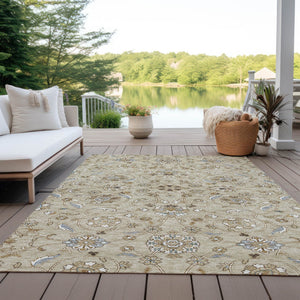 Homeroots 3' Stylish Beige Blue And Brown Moroccan Washable Area Rug For Indoor And Outdoor Spaces 3' X 5' Polyester 605139
