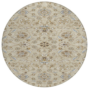 HomeRoots 5' Moroccan-Inspired Washable Area Rug – Durable Indoor/Outdoor Design in Beige, Blue & Brown Tones 8' Round 605141