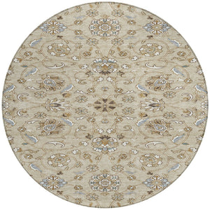 Homeroots 3' Stylish Beige Blue And Brown Moroccan Washable Area Rug For Indoor And Outdoor Spaces 8' Round Polyester 605141