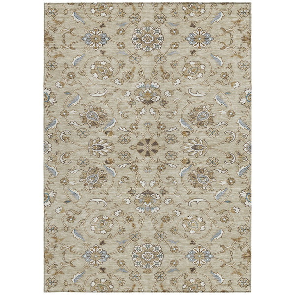 Homeroots 3' Stylish Beige Blue And Brown Moroccan Washable Area Rug For Indoor And Outdoor Spaces 8' X 10' Polyester 605142