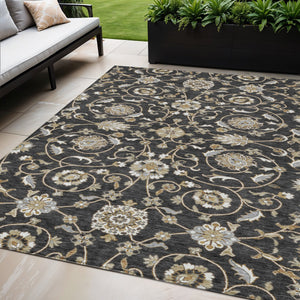 Homeroots 3' Stylish Beige Blue And Brown Moroccan Washable Area Rug For Indoor And Outdoor Spaces 5' X 8' Polyester 605146