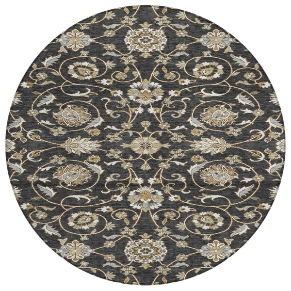 HomeRoots 5' Moroccan-Inspired Washable Area Rug - Timeless Quatrefoil Design for Indoor & Outdoor Spaces 8' Round 605147