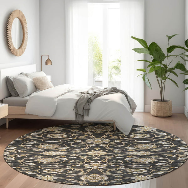 Homeroots 3' Stylish Beige Blue And Brown Moroccan Washable Area Rug For Indoor And Outdoor Spaces 8' Round Polyester 605147